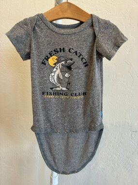 Fresh Catch Grey Baby Bodysuit - Fishing Club Graphic